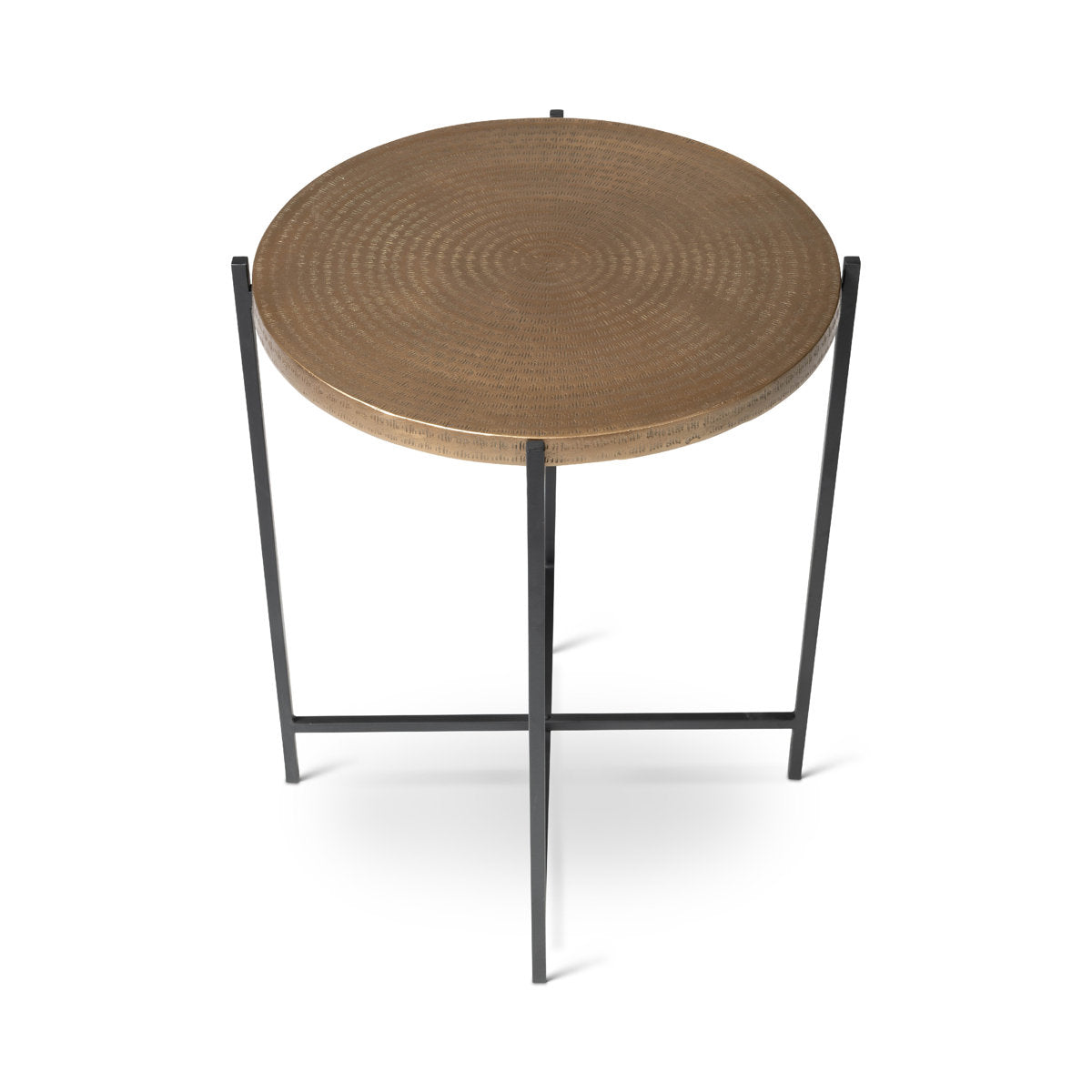 Round Table, Reclaimed Aluminum in Antique Brass with Black Iron Legs