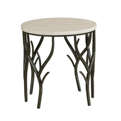 Round Table with Travertine Top and Iron Steel Base