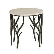 Round Table with Travertine Top and Iron Steel Base