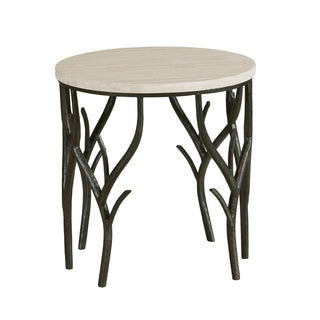 Round Table with Travertine Top and Iron Steel Base