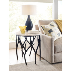 Round Table with Travertine Top and Iron Steel Base