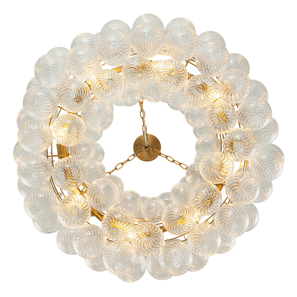 Round Tiered Chandelier, 8-Light, Clear Ribbed Glass with Brass Finish