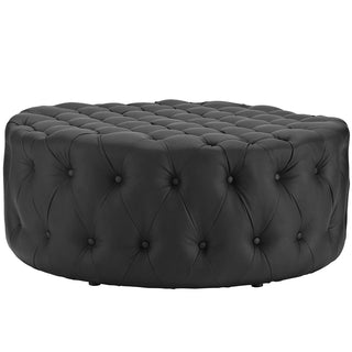 Round Tufted Pouffe Ottoman with Black Plastic Legs