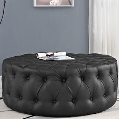 Round Tufted Pouffe Ottoman with Black Plastic Legs