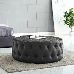 Round Tufted Pouffe Ottoman with Black Plastic Legs