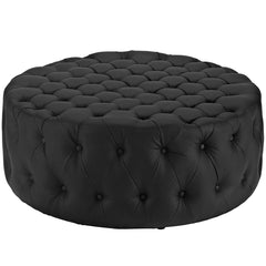 Round Tufted Pouffe Ottoman with Black Plastic Legs
