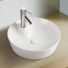 Round Vessel Sink, 17 Inch, Single Faucet Hole in White