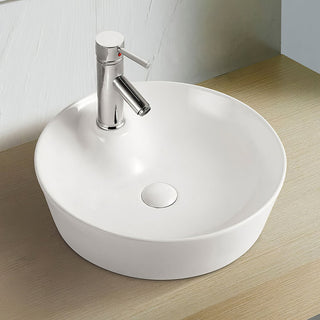 Round Vessel Sink, 17 Inch, Single Faucet Hole in White