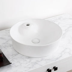 Round Vessel Sink, 17 Inch, Single Faucet Hole in White