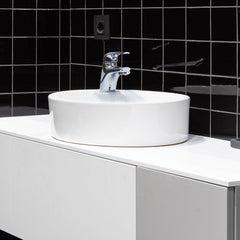 Round Vessel Sink, 17 Inch, Single Faucet Hole in White
