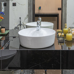 Round Vessel Sink, 17 Inch, Single Faucet Hole in White