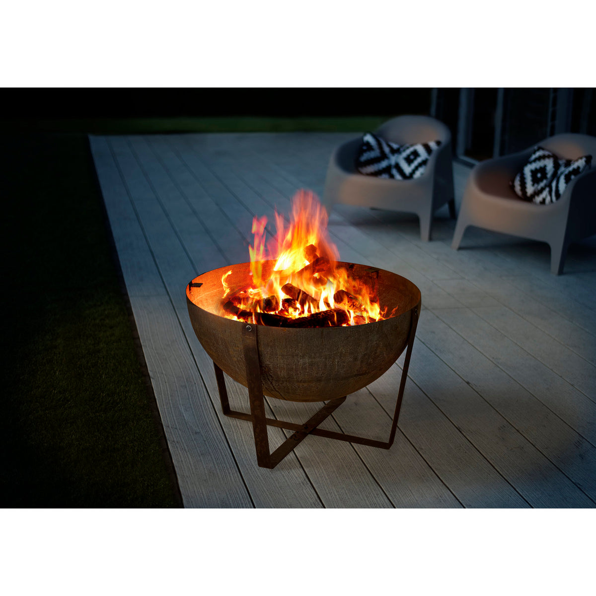 Round Wood and Charcoal Burning Pit with Grill Ring, 31.5 In, Corten Steel