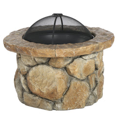 Round Wood Burning Fire Pit with Spark Screen and Lids, Brown