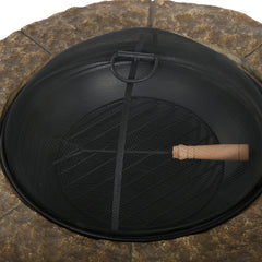 Round Wood Burning Fire Pit with Spark Screen and Lids, Brown