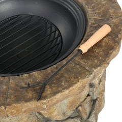 Round Wood Burning Fire Pit with Spark Screen and Lids, Brown