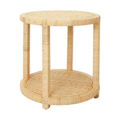 Round Woven Rattan Table, Solid Mahogany, Natural Brown