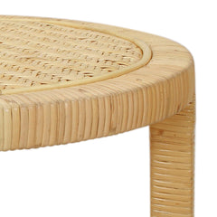 Round Woven Rattan Table, Solid Mahogany, Natural Brown