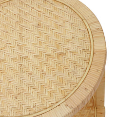 Round Woven Rattan Table, Solid Mahogany, Natural Brown