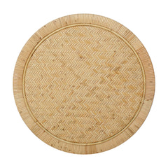 Round Woven Rattan Table, Solid Mahogany, Natural Brown