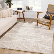 Full rug | the whole rug shown in a living room, front and side edges visible