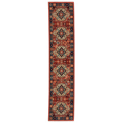 Runner Rug, 2'6" x 12', Red and Blue in Nylon and Wool