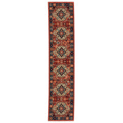 Runner Rug, 2'6" x 12', Red and Blue in Nylon and Wool