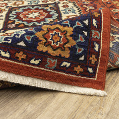 Runner Rug, 2'6" x 12', Red and Blue in Nylon and Wool