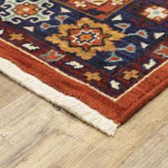 Runner Rug, 2'6" x 12', Red and Blue in Nylon and Wool