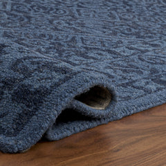 Runner Rug, 2 Ft 3 In x 19 Ft, Navy Blue Wool and Cotton