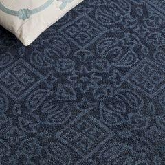 Runner Rug, 2 Ft 3 In x 19 Ft, Navy Blue Wool and Cotton