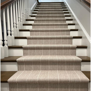 Runner Rug, 2 ft 7 in x 23 ft, Wool with Tan and Ivory Chevron