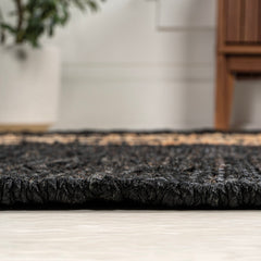 Runner Rug, 2 x 8 ft in Black and Natural Jute
