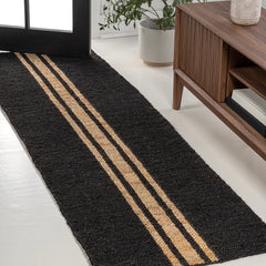 Runner Rug, 2 x 8 ft in Black and Natural Jute