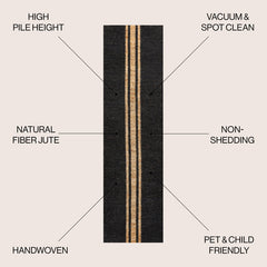Runner Rug, 2 x 8 ft in Black and Natural Jute