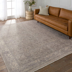 Runner Rug, 3 ft x 8 ft with Gray and Beige Medallion Pattern
