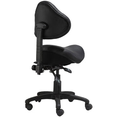 Saddle Stool with Adjustable Height and Tilt, Black Faux Leather and Chrome Frame
