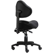 Saddle Stool with Adjustable Height and Tilt, Black Faux Leather and Chrome Frame