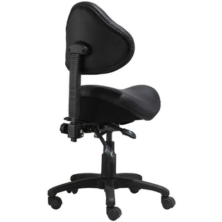 Saddle Stool with Adjustable Height and Tilt, Black Faux Leather and Chrome Frame