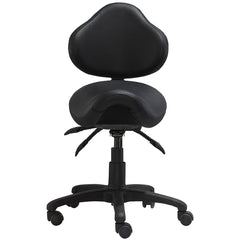 Saddle Stool with Adjustable Height and Tilt, Black Faux Leather and Chrome Frame