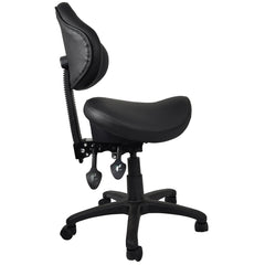 Saddle Stool with Adjustable Height and Tilt, Black Faux Leather and Chrome Frame