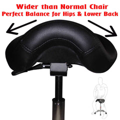Saddle Stool with Adjustable Height and Tilt, Black Faux Leather and Chrome Frame