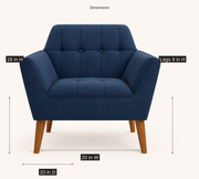 Seat dimensions | armchair diagram showing 18 inch seat height, 20 inch seat width and depth, and 9 inch legs