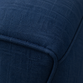 Fabric detail | close view of deep navy polyester basketweave texture and stitched cushion edge