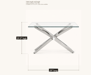 Dimensions | table length and height labeled, larger size shown