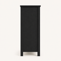 Side | true side profile of the black sideboard on paper, showing depth and the plain side panel