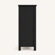 Side | true side profile of the black sideboard on paper, showing depth and the plain side panel
