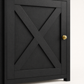 Texture | close-up on the X-brace edge and the matte black wood grain