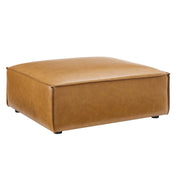 Sectional Ottoman in Tan Faux Leather with Brown Plastic Legs