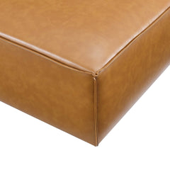 Sectional Ottoman in Tan Faux Leather with Brown Plastic Legs