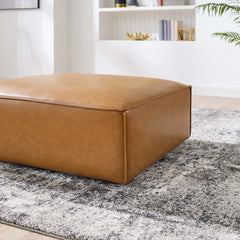 Sectional Ottoman in Tan Faux Leather with Brown Plastic Legs